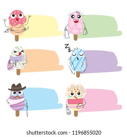 Ice cream flat cute icons and bubbles chat collection