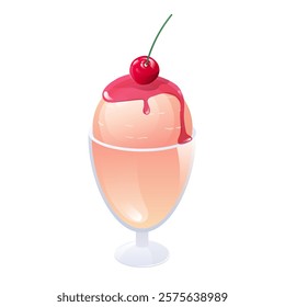 Ice cream in flat design. Frozen dessert with cherry topping in glass bowl. Vector illustration isolated.