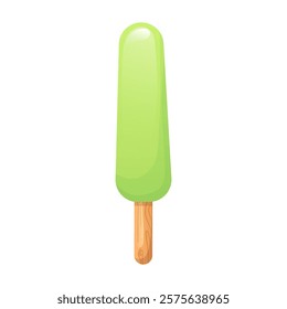 Ice cream in flat design. Green fresh popsicle on stick, cold fruit dessert. Vector illustration isolated.