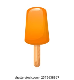 Ice cream in flat design. Orange popsicle on stick, caramel cold dessert. Vector illustration isolated.