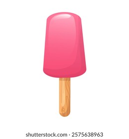 Ice cream in flat design. Pink popsicle on stick, fruit or berry cold dessert. Vector illustration isolated.