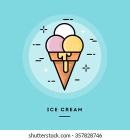 Crema de hielo, banner de línea delgada de diseño plano, uso para boletines de correo electrónico, banners web, encabezados, entradas de blog, impresión y más