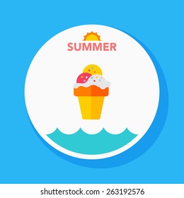 ice cream flat icon with long shadow on blue circle background , vector illustration , eps10