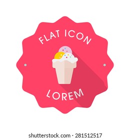 Ice cream flat icon with long shadow on badge background,EPS 10