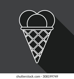 ice cream flat icon with long shadow, line icon