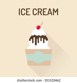 Ice cream flat icon with a shadow, Vector flat gelato icon. Vector illustration