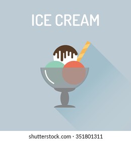 Ice cream flat icon with a shadow, Vector flat gelato icon. Vector illustration