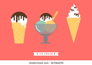Ice cream flat icon with a shadow, Vector flat gelato icon. Vector illustration