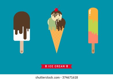 Ice cream flat icon with a shadow, Vector flat gelato icon. Vector illustration