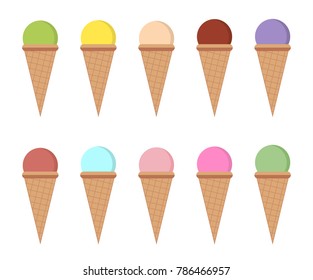 Ice cream flat icon. Tasty ice cream in waffle cone. Vector illustration