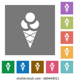 Ice cream flat icons on simple color square backgrounds