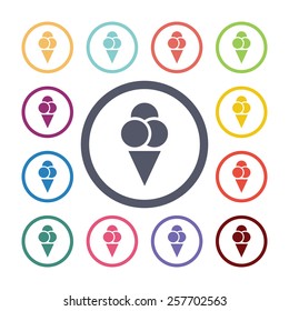 ice cream flat icons set. Open colorful buttons 