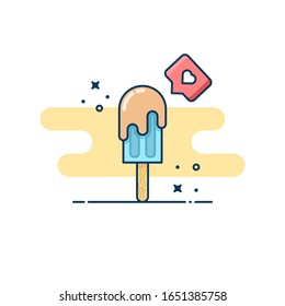 Eiscreme-Flach-Illustration. Design der Vektorillustration. Eiscreme-Schokolade mit Liebessymbol. Für Aufkleber, Hintergrund, Bildschirmhintergrund und mehr.