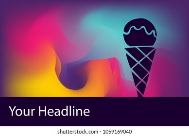 Ice Cream Flat Line Icon. Creative Abstract Art Background Color Pink, Yellow, Blue, Violet. Graphic Design Concept, Element, Vector Illustration EPS 10. 