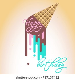 Ice cream flat logo. "Happy birthday" vector poster