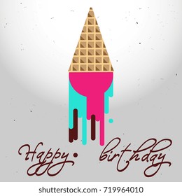 Ice cream flat logo. "Happy birthday" vector poster