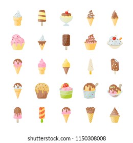 Ice Cream Flat Vector Icons Set
