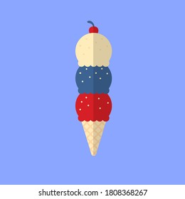 Ice crema plana vectorial ilustración con símbolos norteamericanos de color