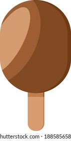 Ice cream flat vector illustration on a wood stick. Chocolate cold dessert art icon for shops, prints, menu, shop, delivery. Creme brulee with drips.