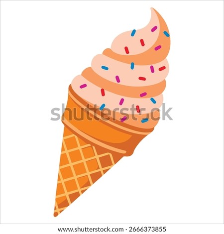Ice cream flat vector illustration with colorful sprinkles isolated on white background ideal for dessert visuals, snack designs, and sweet food projects