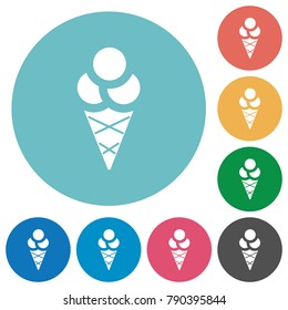 Ice cream flat white icons on round color backgrounds