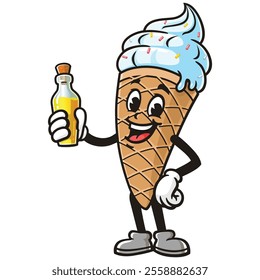 Ice Cream with flavoring essence,  Cartoon Character Mascot Illustration Vector Clip-art Hand-drawn Logo Design