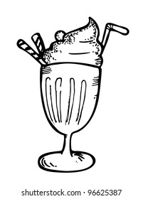 ice cream float with straw and wafer