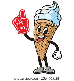 Ice Cream with Foam finger,  Cartoon Character Mascot Illustration Vector Clip-art Hand-drawn Logo Design