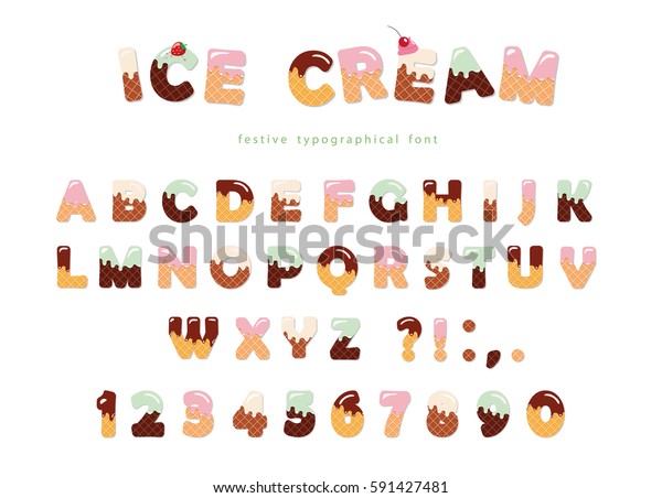 アイスクリームのフォント かわいいウェハーの文字や数字は バースデーカード ベビーシャワー バレンタインデー スイーツ店 女子雑誌 コラージュに使えます 分離型 のベクター画像素材 ロイヤリティフリー