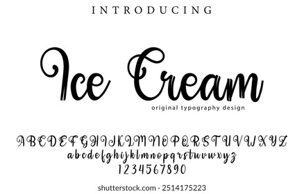 Fonte de Ice Cream Pincel elegante pintado com letras maiúsculas vetoriais, alfabeto, fonte