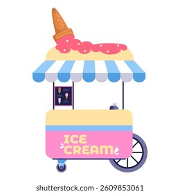 Ice cream food cart on isolated background. Vector illustration in a flat style