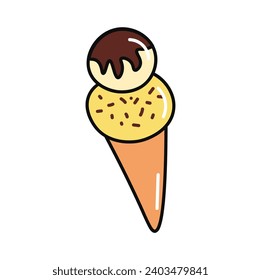 Ice cream of food colorful set. This illustration captures the essence of sweet indulgence, with intricate design elements accentuating the classic ice cream cone. Vector illustration.