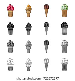 Ice cream, food and dessert. Different types of ice cream set collection icons in cartoon black monochrome outline style vector symbol stock illustration web.