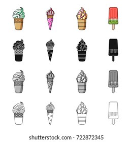 Ice cream, food and dessert. Different types of ice cream set collection icons in cartoon black monochrome outline style vector symbol stock illustration web.