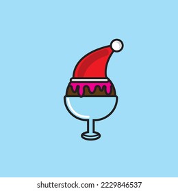 ice cream food icon with beard and santa hat good for icon business food in winter or christmas.