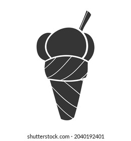 Ice Cream Food Icon Silhouette Illustration. Summer Sweet Vector Graphic Pictogram Symbol Clip Art. Doodle Sketch Black Sign.