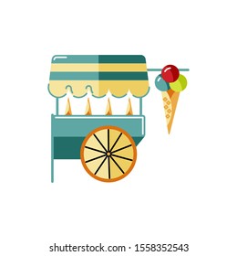 Ice cream food kiosk vector illustration on white background. Flat and line style design.
