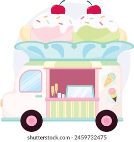Ice Cream Food Truck with Banana Split on Rooftop