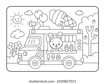 Ice cream food truck coloring page illustration