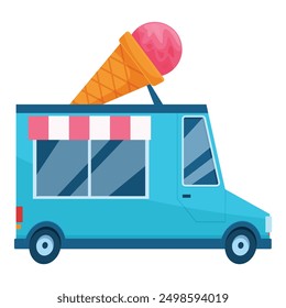 Ice cream food truck is parked, ready to serve customers delicious and refreshing ice cream