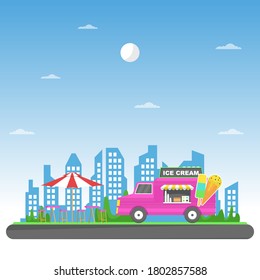 Ice Cream Food Truck Van Car Vehicle Street Shop Illustration