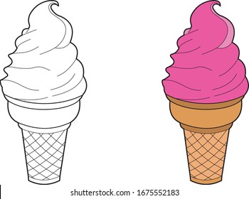 Ice cream Food Vector drawing, outline drawing, flat vector colour.
