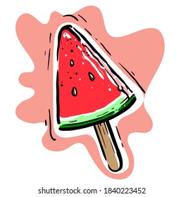 ice cream in the form of a piece of watermelon on a stick. color vector illustration isolated on white background