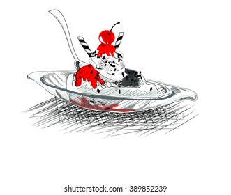 Ice cream free hand drawing vector
