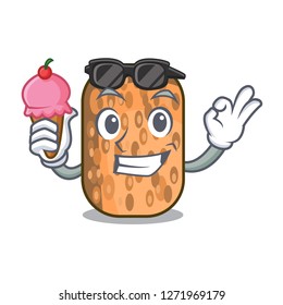 With ice cream fried tempeh in bowl character wooden