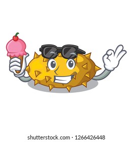 With ice cream fruit Kiwano the isolated on mascot