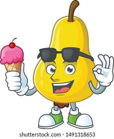 With ice cream fruit pear character with mascot cartoon cute