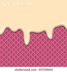 Ice cream with fruit pink wafer vintage abstract. Vector illustration