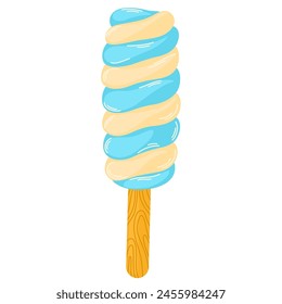 Helado. Paletas de hielo de frutas, golosina congelada de frutas aislada en blanco. Yogur rosa congelado en palo de madera. Postre dulce refrescante de verano. Ilustración vectorial aislada