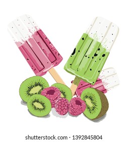 ice cream fruits drawing pattern vector